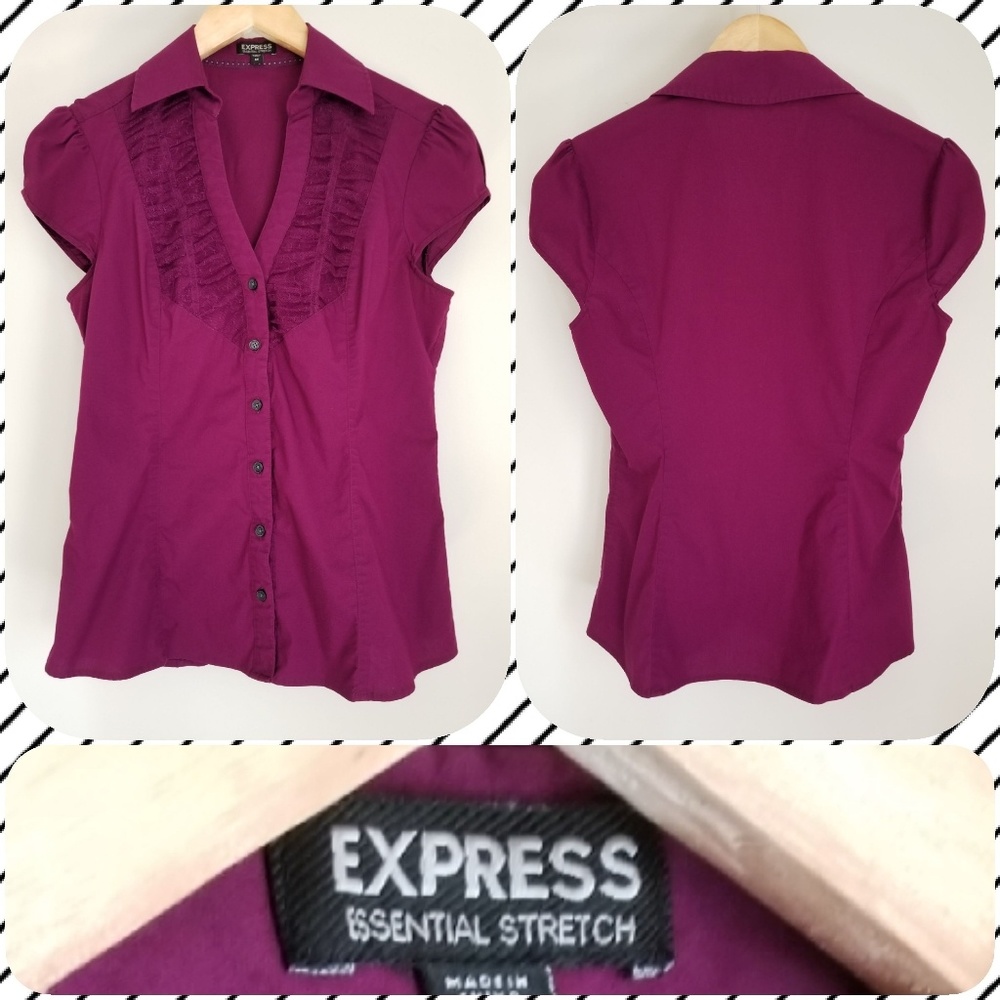 Express essential stretch purple button up
